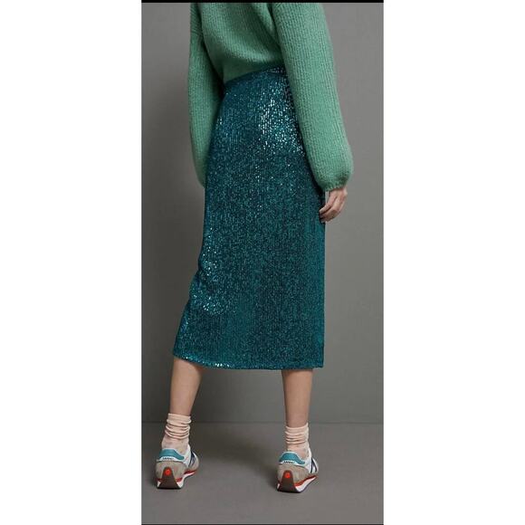 Anthropologie Maeve Alicia Sequined Midi Skirt in Green Size XS - Picture 5 of 8